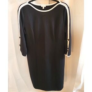 Talbots Dress Size 10 Black Bow Career Stretch Midi Minimalist Knit Wear 16535x